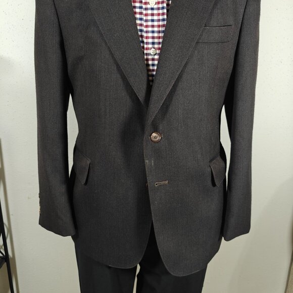 English Manor Mens Sport Coat Blazer Two Button Brown Herringbone Wool Blend 42R - Picture 3 of 16